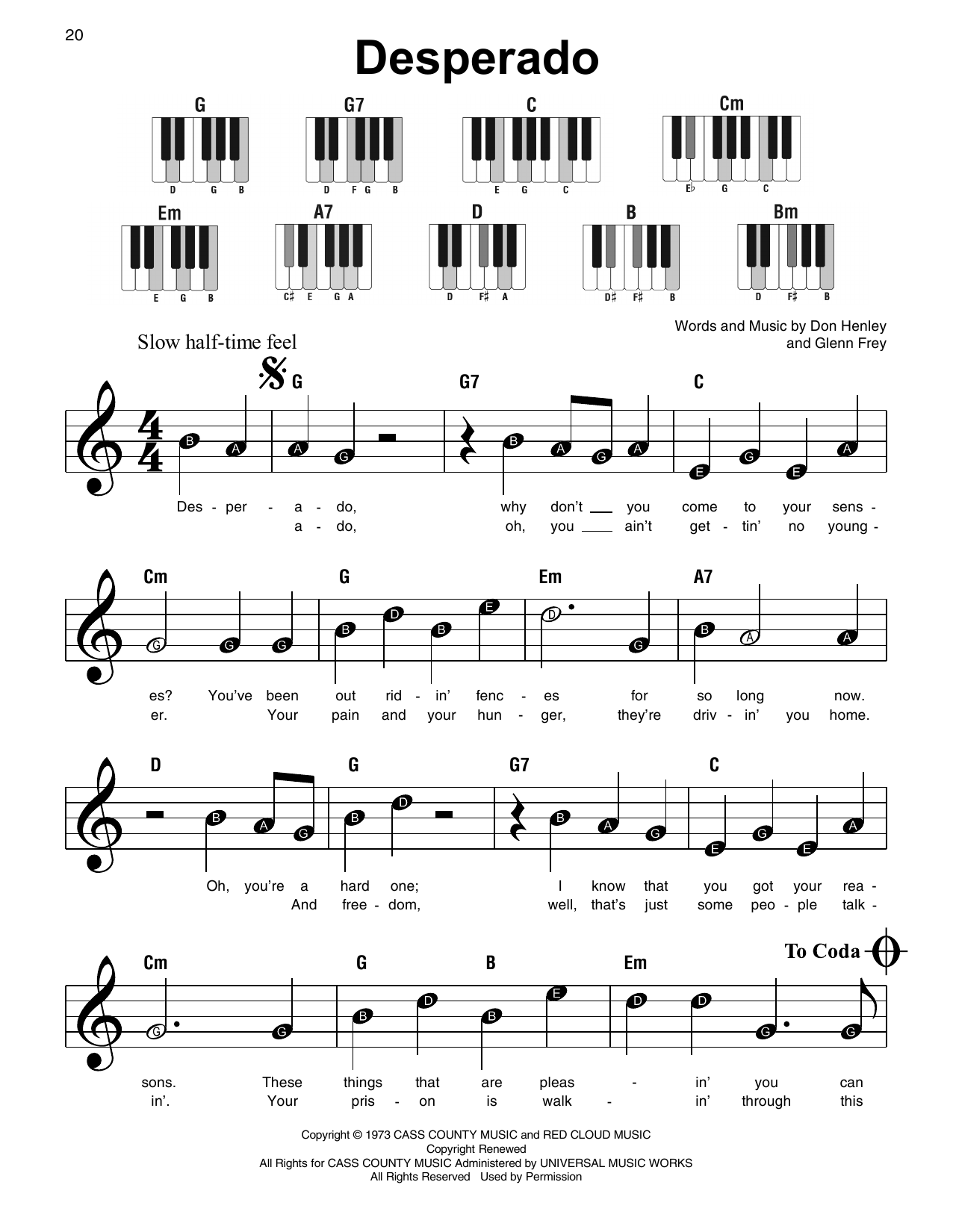 The Eagles Desperado Sheet Music Notes & Chords for Super Easy Piano - Download or Print PDF