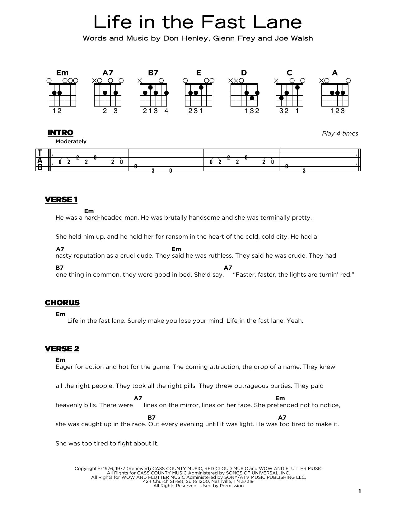 The Eagles Life In The Fast Lane Sheet Music Notes & Chords for Really Easy Guitar - Download or Print PDF