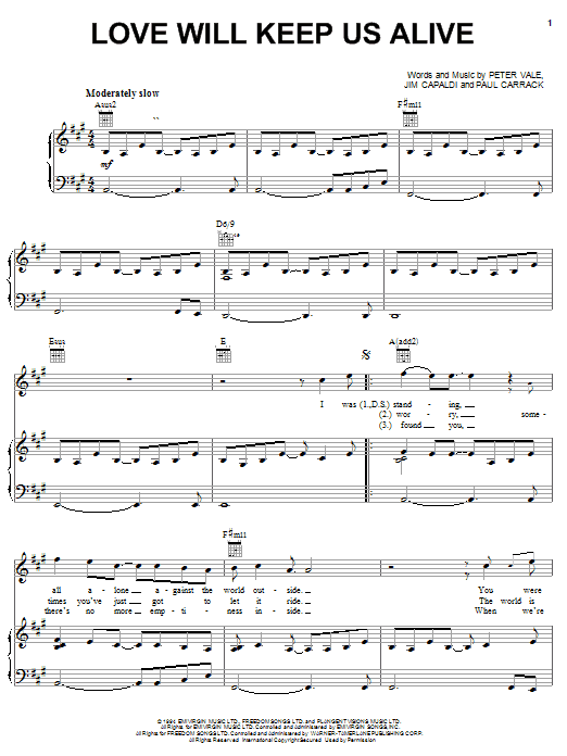 Eagles Love Will Keep Us Alive Sheet Music Notes & Chords for Piano, Vocal & Guitar (Right-Hand Melody) - Download or Print PDF