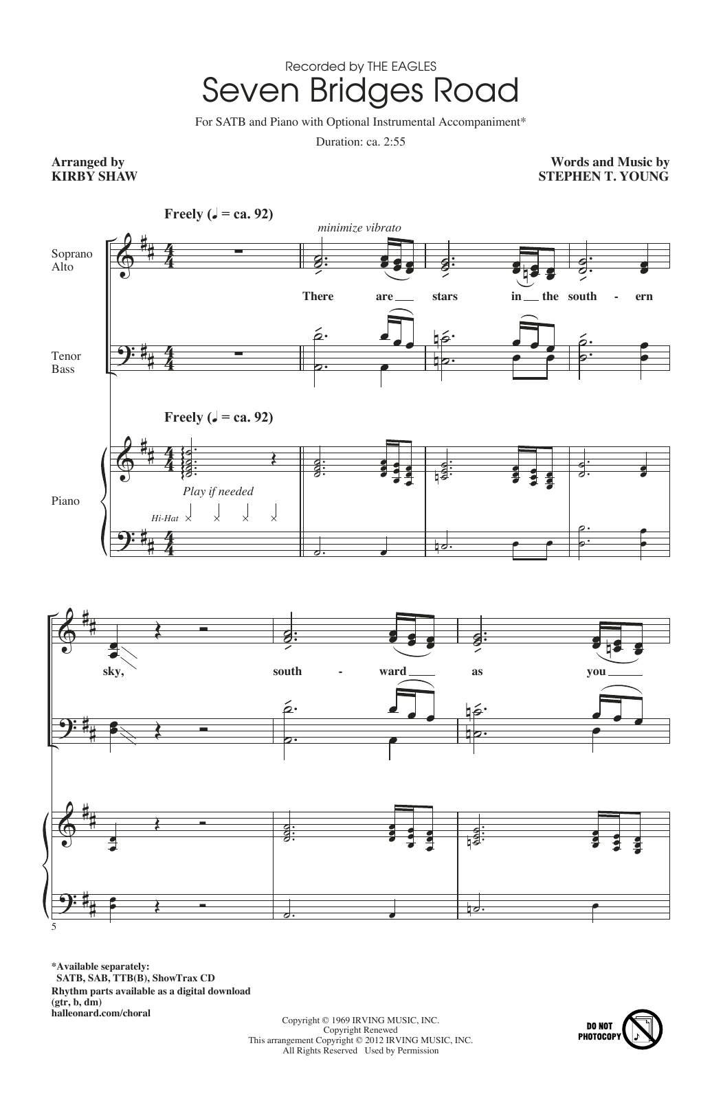 Eagles Seven Bridges Road (arr. Kirby Shaw) Sheet Music Notes & Chords for SATB Choir - Download or Print PDF