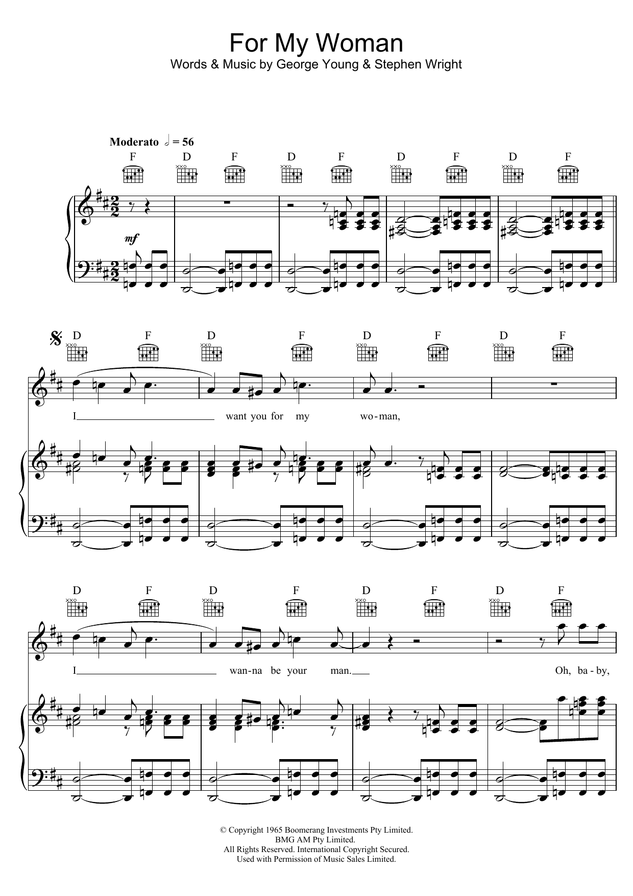 The Easybeats For My Woman Sheet Music Notes & Chords for Piano, Vocal & Guitar (Right-Hand Melody) - Download or Print PDF