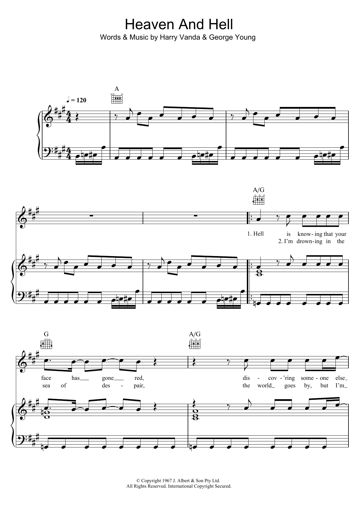 The Easybeats Heaven and Hell Sheet Music Notes & Chords for Piano, Vocal & Guitar (Right-Hand Melody) - Download or Print PDF