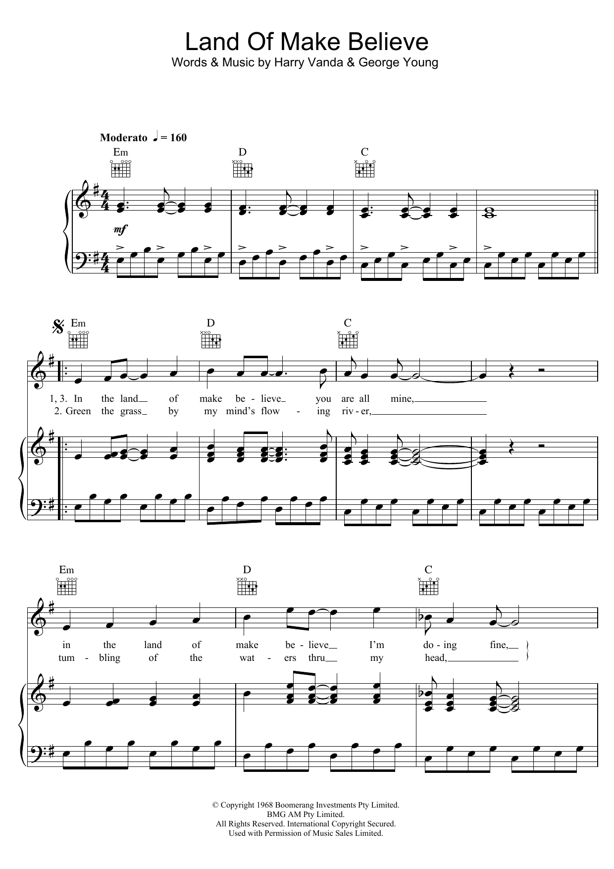 The Easybeats Land Of Make Believe Sheet Music Notes & Chords for Piano, Vocal & Guitar (Right-Hand Melody) - Download or Print PDF