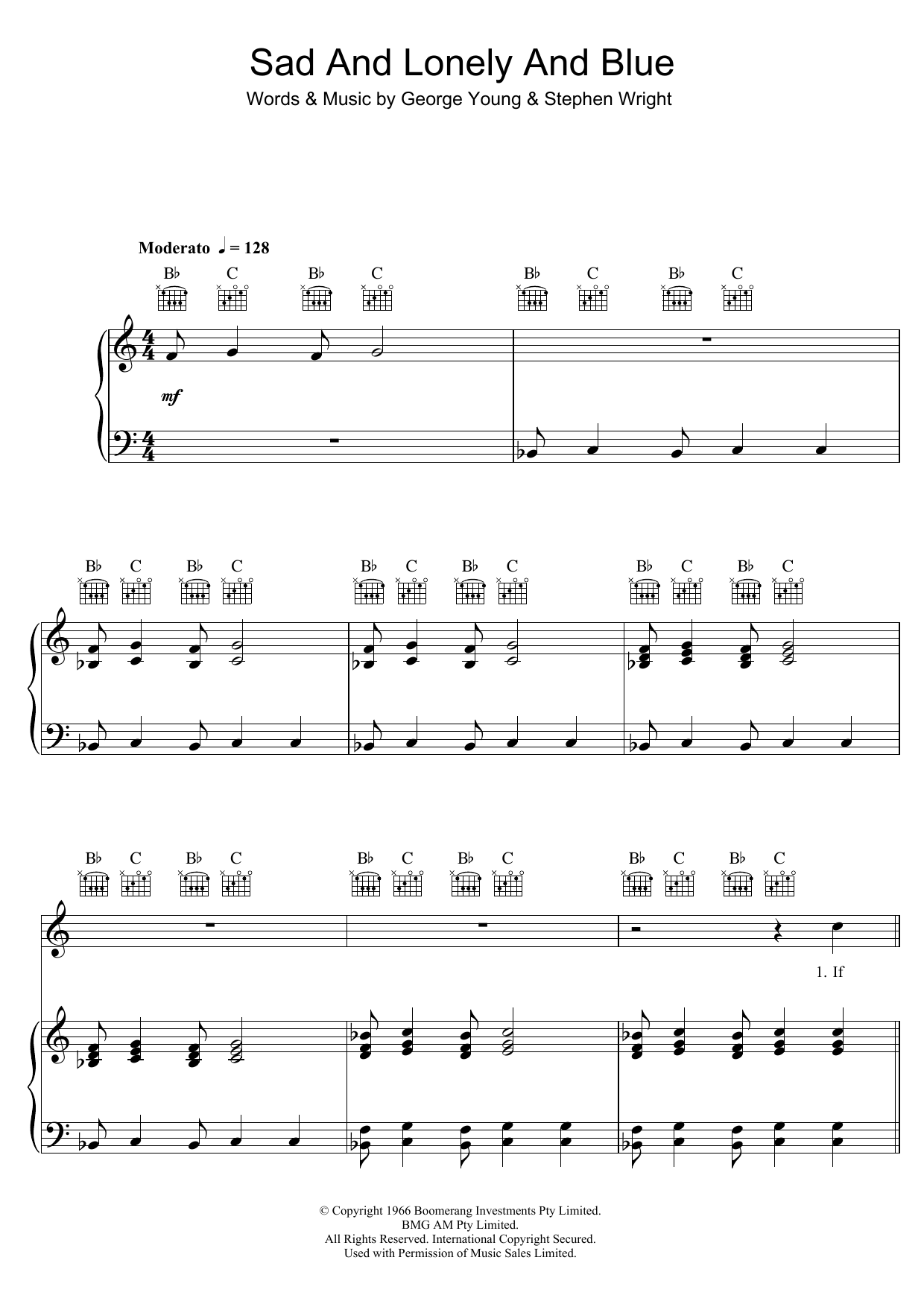 The Easybeats Sad And Lonely And Blue Sheet Music Notes & Chords for Piano, Vocal & Guitar (Right-Hand Melody) - Download or Print PDF