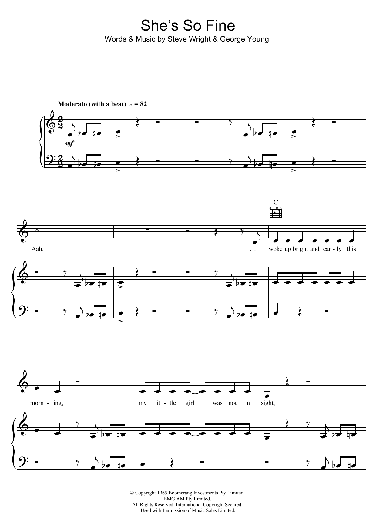 The Easybeats She's So Fine Sheet Music Notes & Chords for Piano, Vocal & Guitar (Right-Hand Melody) - Download or Print PDF