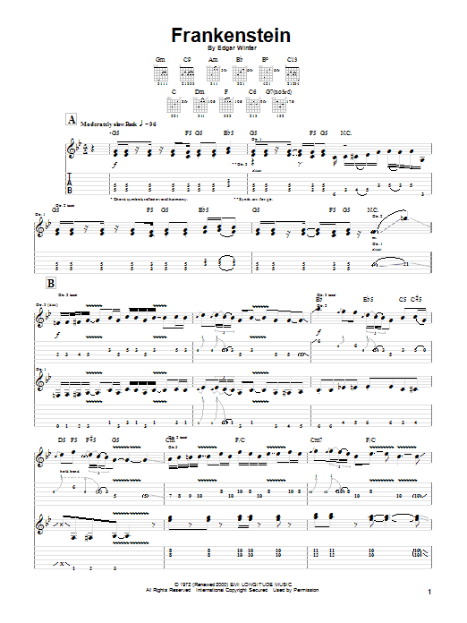 The Edgar Winter Group Frankenstein Sheet Music Notes & Chords for Guitar Tab - Download or Print PDF