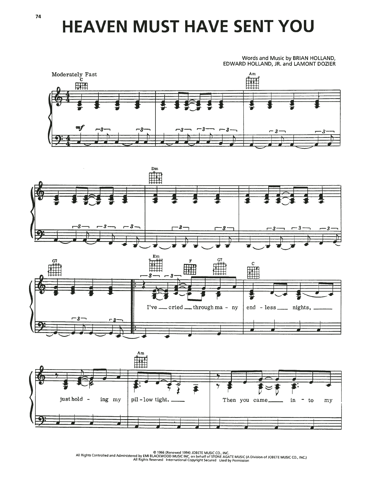 The Elgins Heaven Must Have Sent You Sheet Music Notes & Chords for Piano, Vocal & Guitar Chords (Right-Hand Melody) - Download or Print PDF