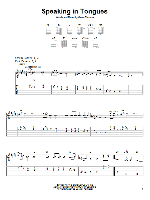 The Elms Speaking In Tongues Sheet Music Notes & Chords for Easy Guitar Tab - Download or Print PDF