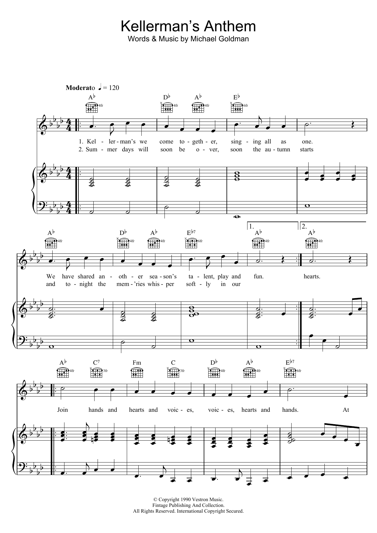 The Emile Bergstein Chorale Kellerman's Anthem (from Dirty Dancing) Sheet Music Notes & Chords for Piano, Vocal & Guitar - Download or Print PDF