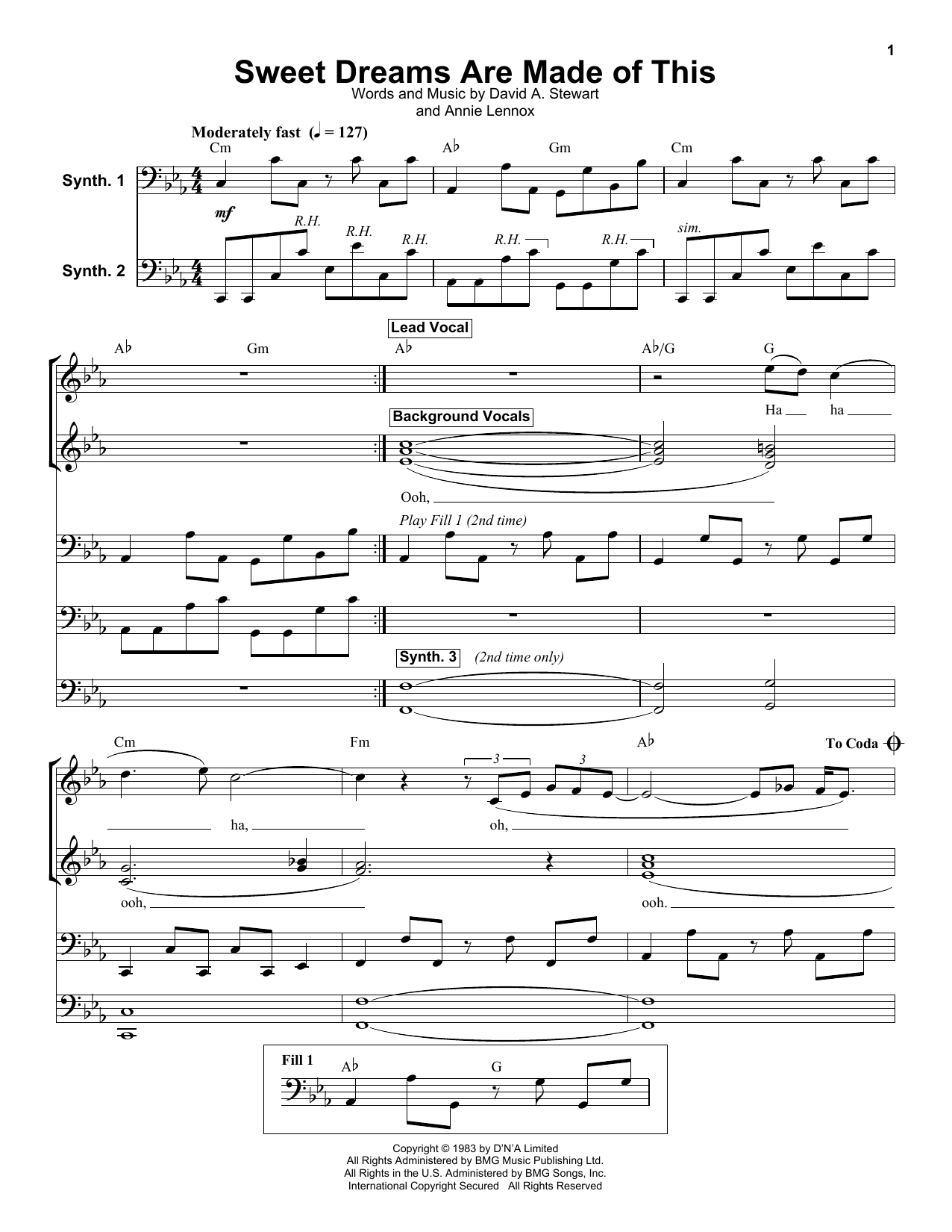 Eurythmics Sweet Dreams (Are Made Of This) Sheet Music Notes & Chords for Keyboard Transcription - Download or Print PDF
