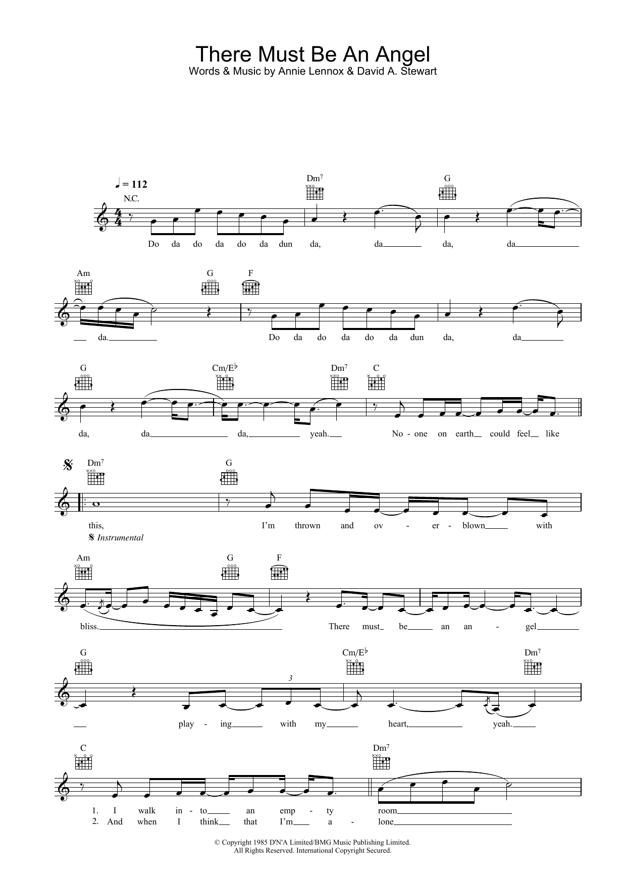Annie Lennox There Must Be An Angel (Playing With My Heart) Sheet Music Notes & Chords for Lead Sheet / Fake Book - Download or Print PDF