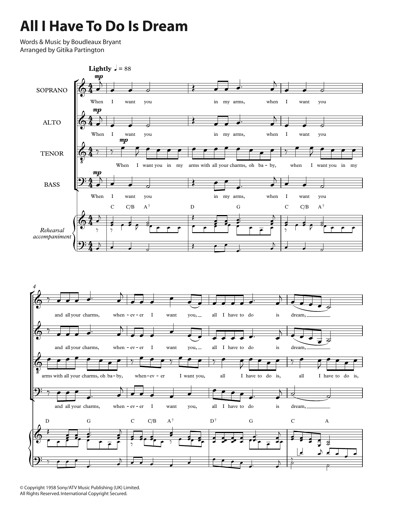 The Everly Brothers All I Have To Do Is Dream (arr. Gitika Partington) Sheet Music Notes & Chords for SATB - Download or Print PDF