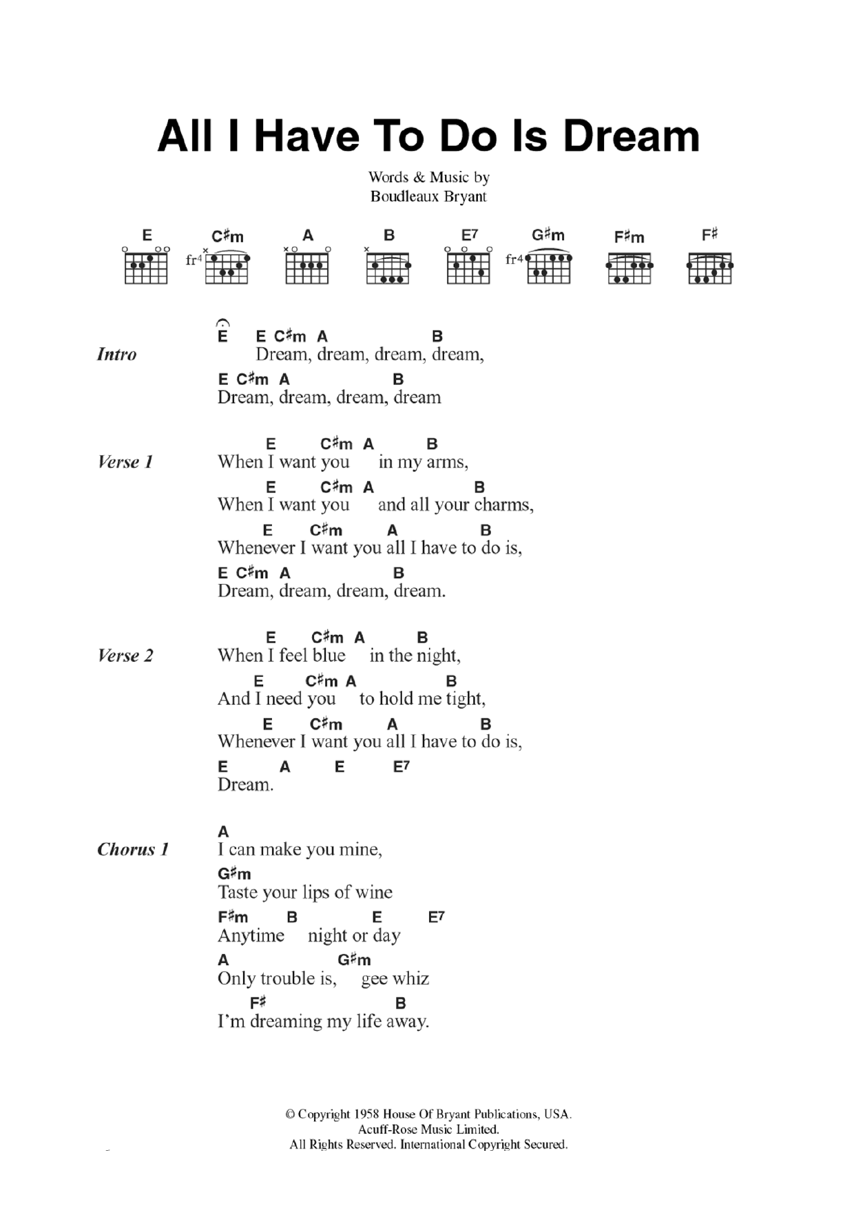 The Everly Brothers All I Have To Do Is Dream Sheet Music Notes & Chords for Beginner Piano - Download or Print PDF