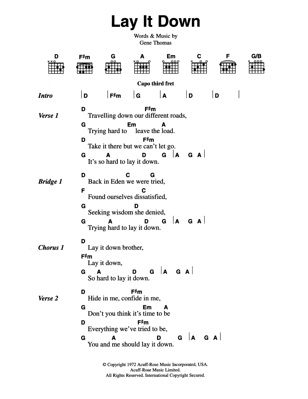 The Everly Brothers Lay It Down Sheet Music Notes & Chords for Guitar Chords/Lyrics - Download or Print PDF