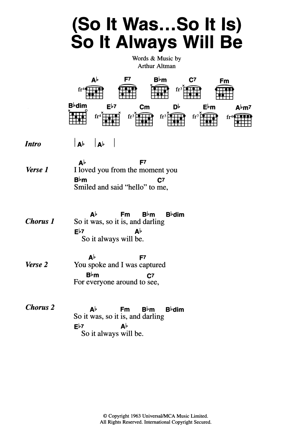 The Everly Brothers (So It Was...So It Is) So It Always Will Be Sheet Music Notes & Chords for Guitar Chords/Lyrics - Download or Print PDF