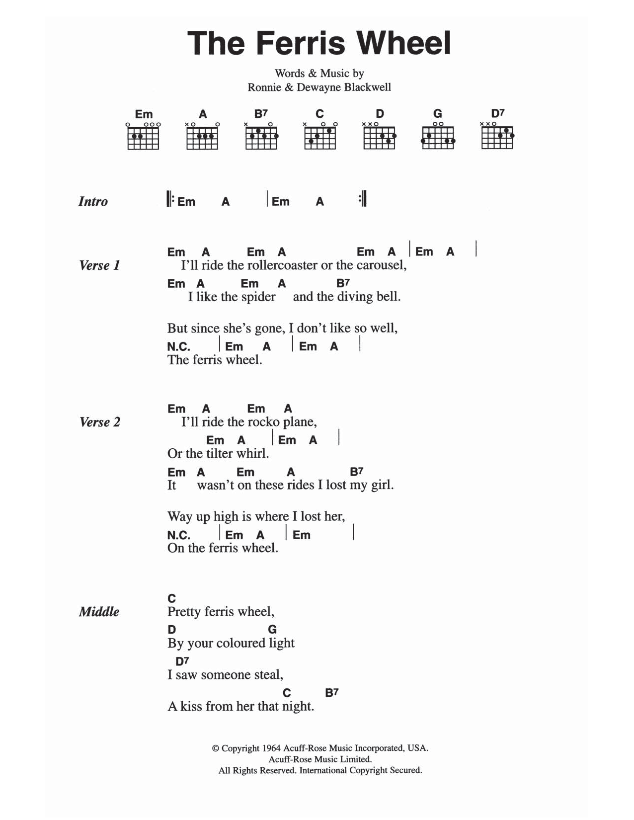 The Everly Brothers The Ferris Wheel Sheet Music Notes & Chords for Lyrics & Chords - Download or Print PDF