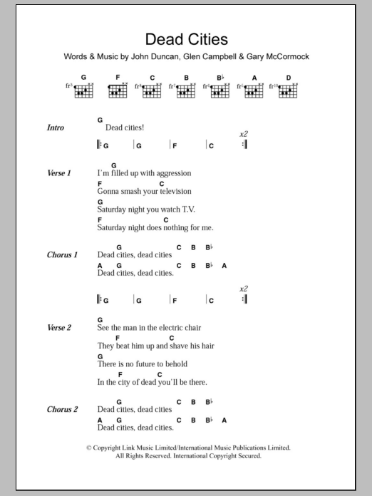 The Exploited Dead Cities Sheet Music Notes & Chords for Lyrics & Chords - Download or Print PDF