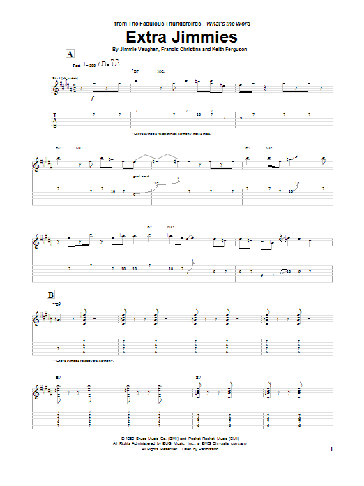 The Fabulous Thunderbirds Extra Jimmies Sheet Music Notes & Chords for Guitar Tab - Download or Print PDF The Fabulous Thunderbirds Extra Jimmies Sheet Music Notes & Chords for Guitar Tab - Download or Print PDF