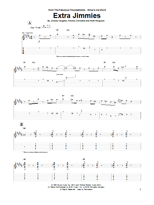 The Fabulous Thunderbirds Extra Jimmies Sheet Music Notes & Chords for Guitar Tab - Download or Print PDF