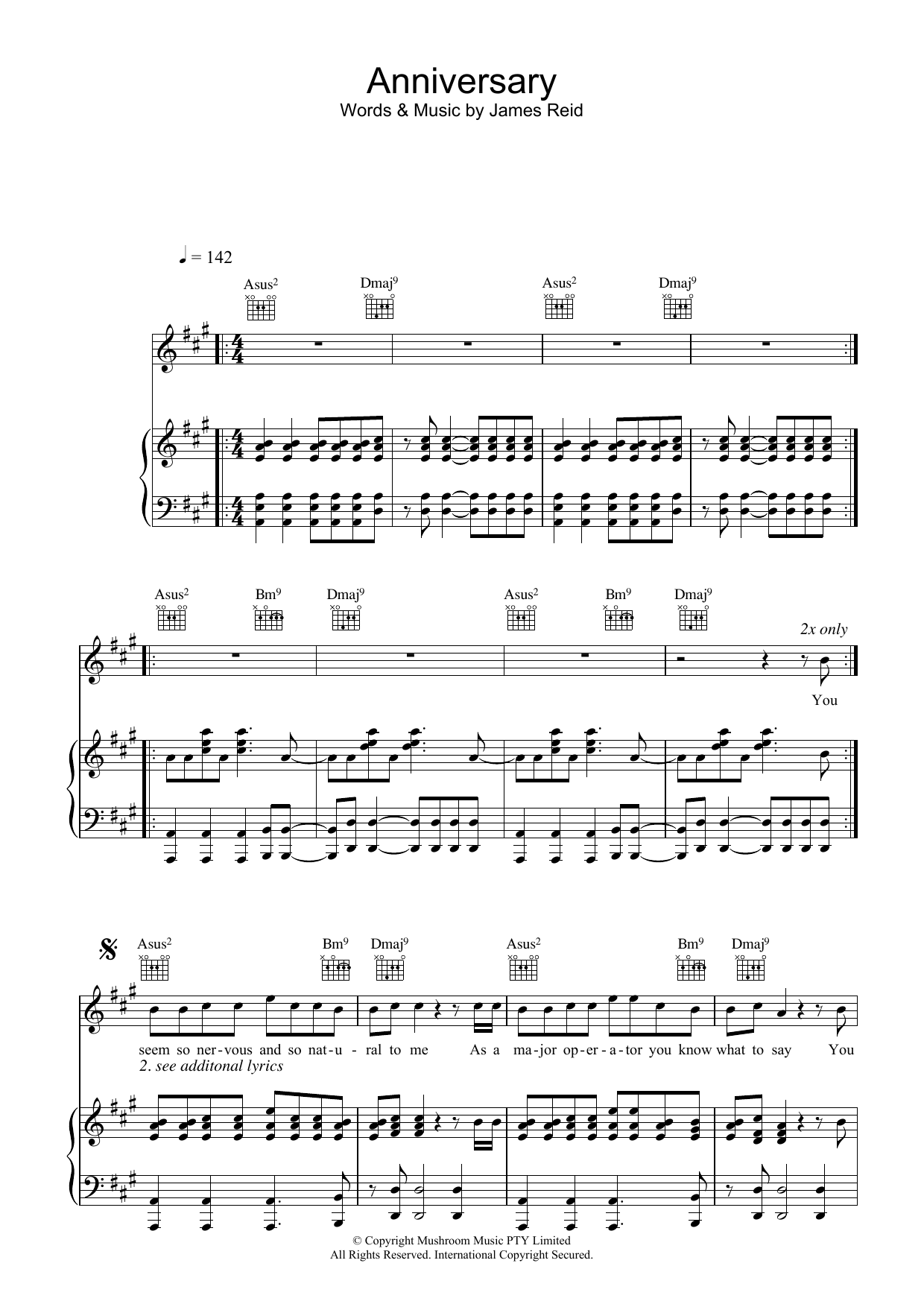 The Feelers Anniversary Sheet Music Notes & Chords for Piano, Vocal & Guitar (Right-Hand Melody) - Download or Print PDF