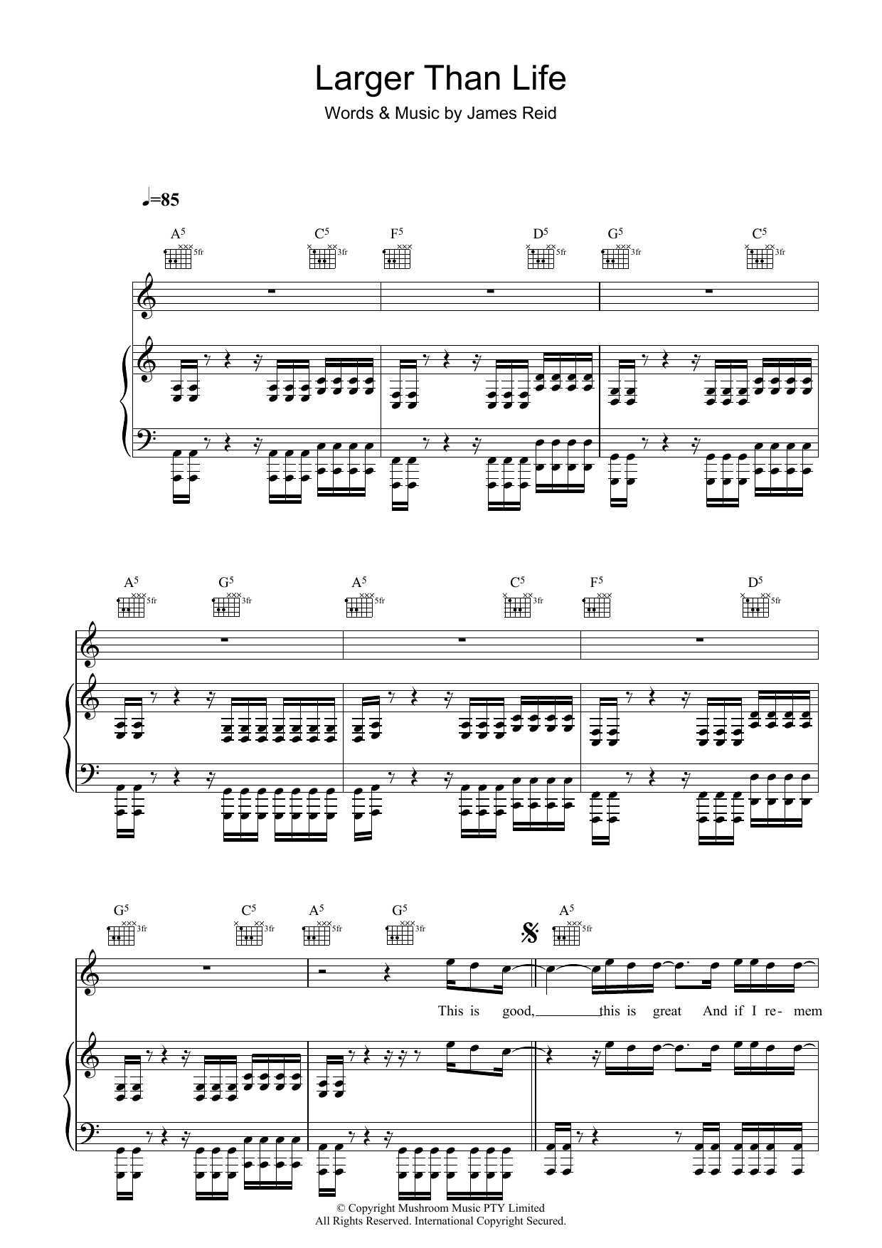 The Feelers Larger Than Life Sheet Music Notes & Chords for Piano, Vocal & Guitar (Right-Hand Melody) - Download or Print PDF