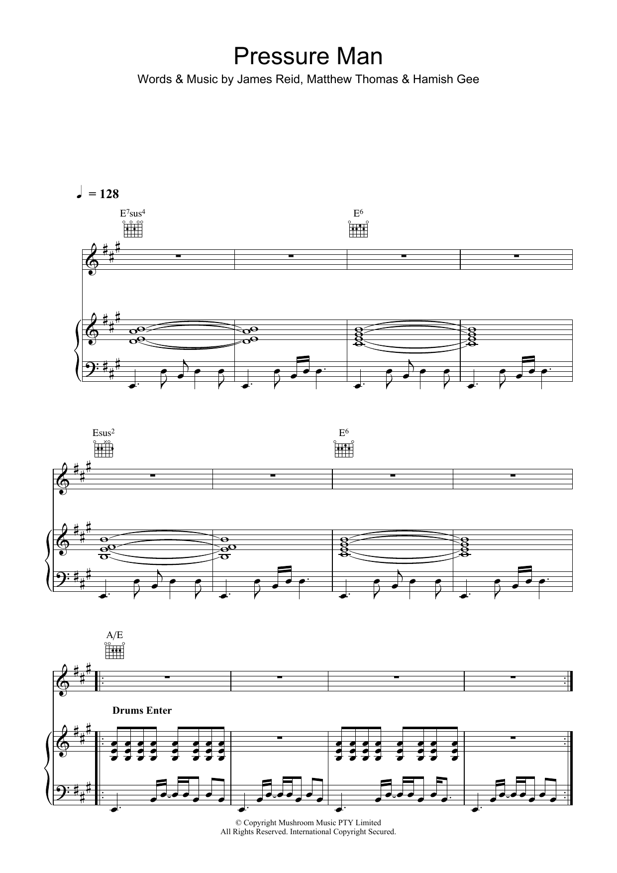 The Feelers Pressure Man Sheet Music Notes & Chords for Piano, Vocal & Guitar (Right-Hand Melody) - Download or Print PDF