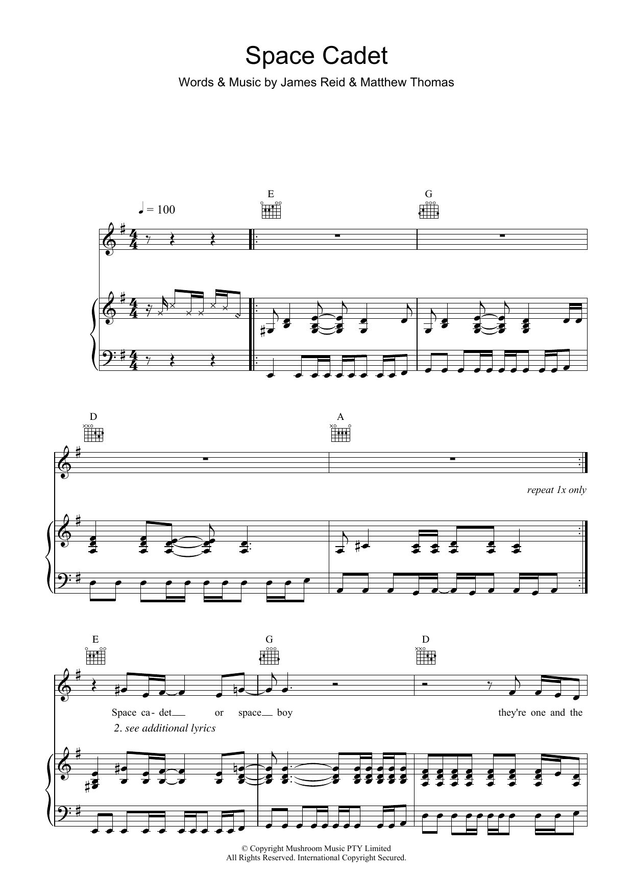 The Feelers Space Cadet Sheet Music Notes & Chords for Piano, Vocal & Guitar (Right-Hand Melody) - Download or Print PDF