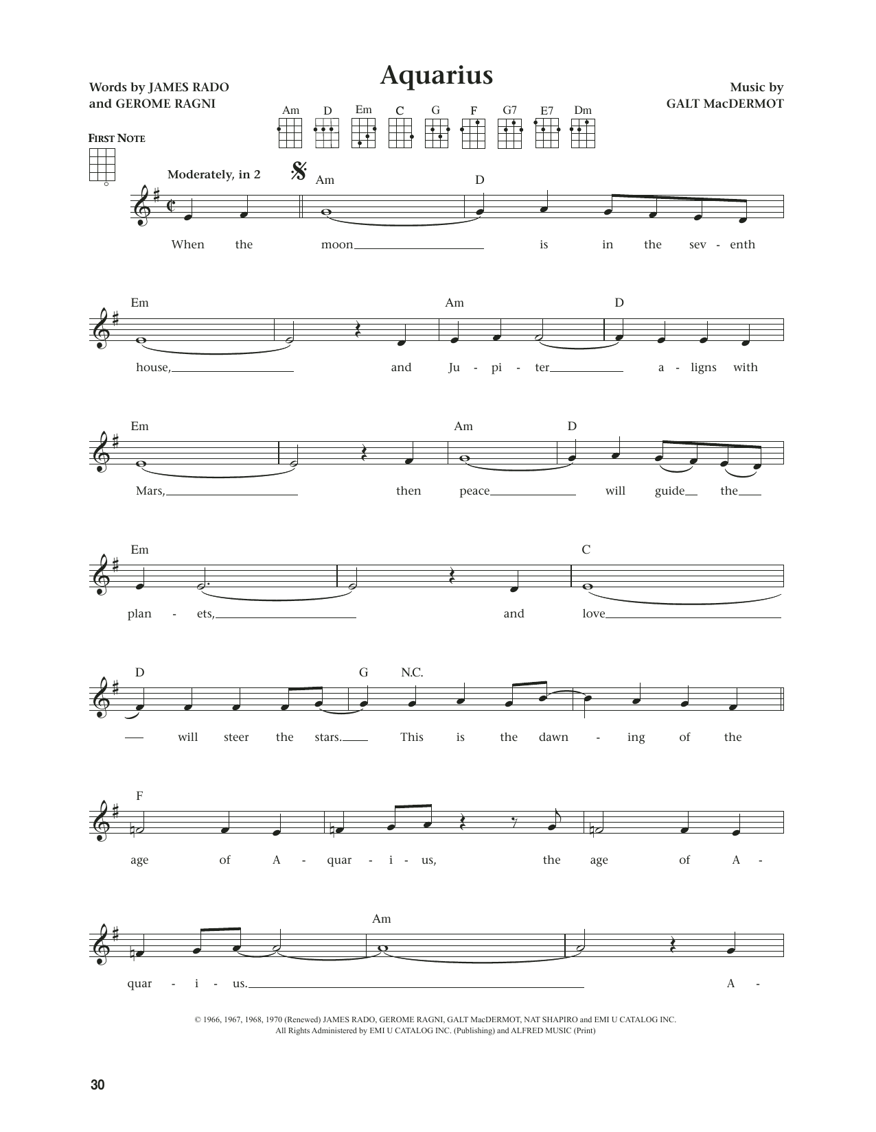 The Fifth Dimension Aquarius (from The Daily Ukulele) (arr. Jim Beloff) Sheet Music Notes & Chords for Ukulele - Download or Print PDF