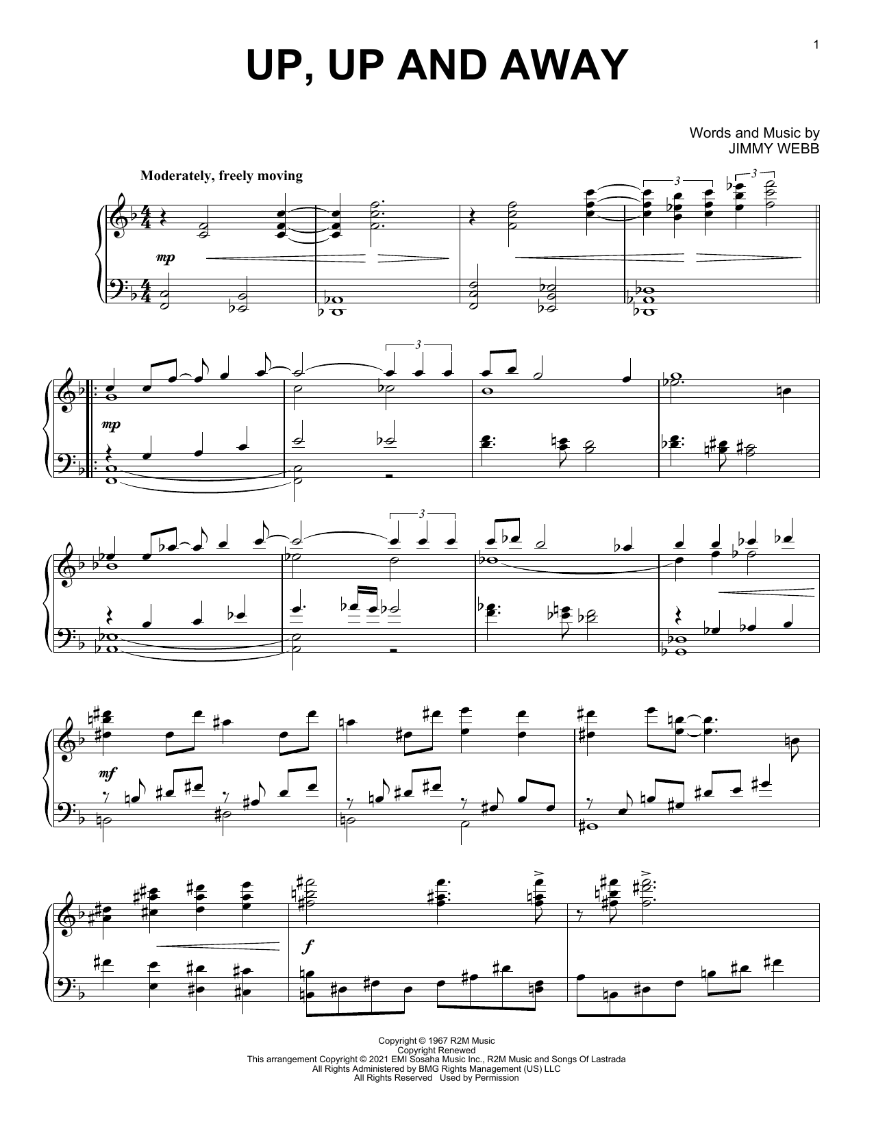 The Fifth Dimension Up, Up And Away [Classical version] Sheet Music Notes & Chords for Piano Solo - Download or Print PDF