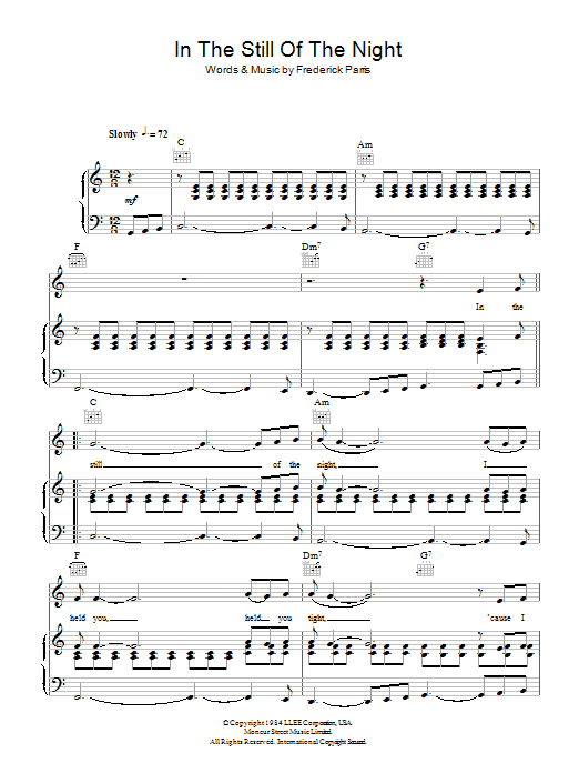 The Five Satins In The Still Of The Night Sheet Music Notes & Chords for Piano, Vocal & Guitar (Right-Hand Melody) - Download or Print PDF