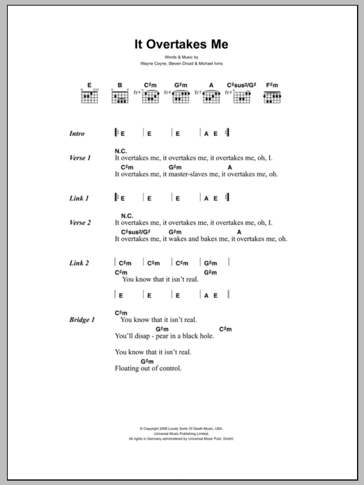 The Flaming Lips It Overtakes Me Sheet Music Notes & Chords for Lyrics & Chords - Download or Print PDF