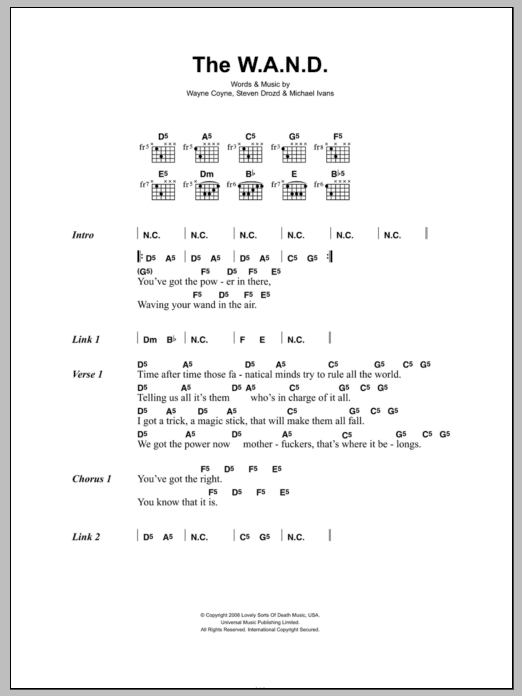 The Flaming Lips The W.A.N.D. Sheet Music Notes & Chords for Lyrics & Chords - Download or Print PDF