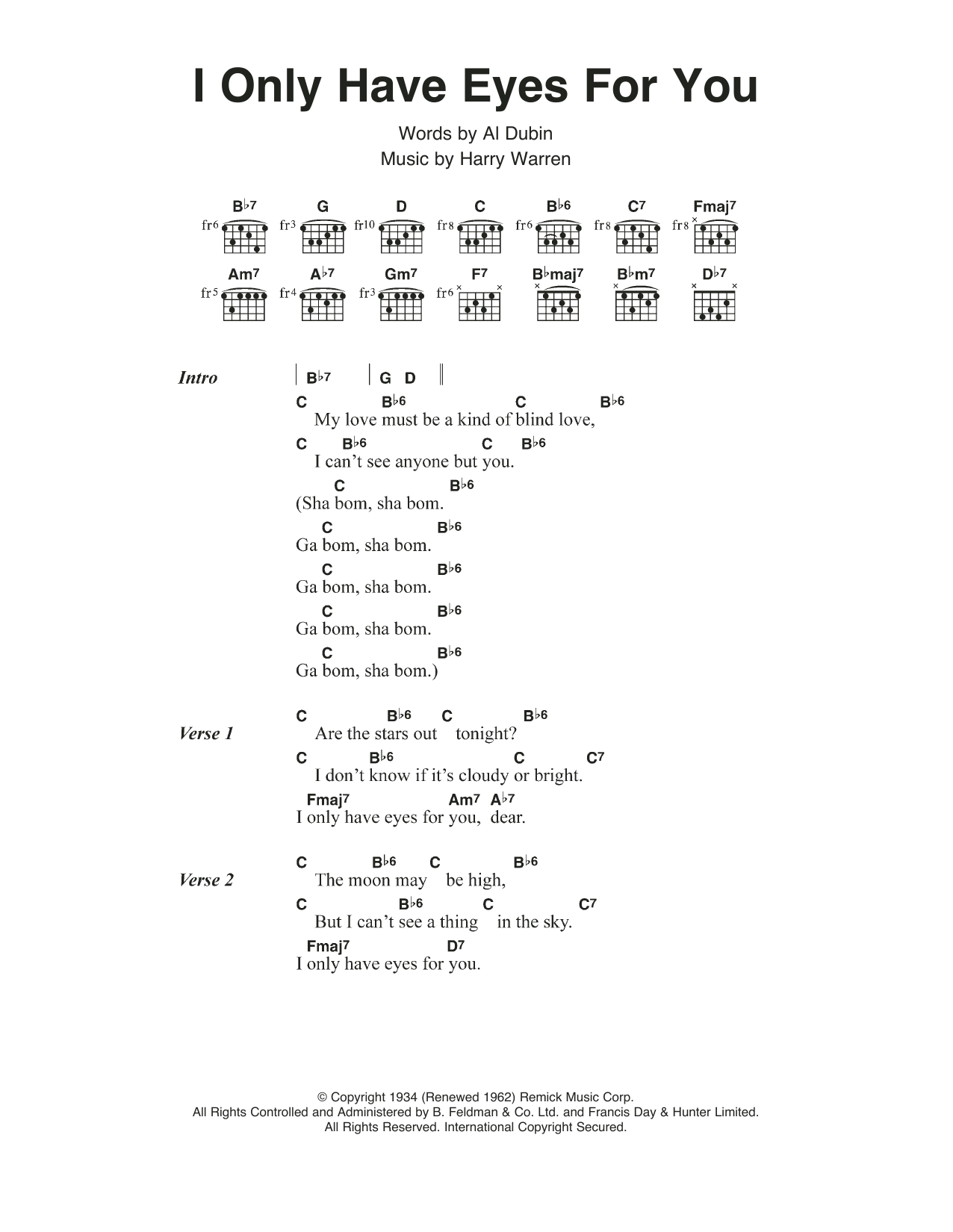 The Flamingos I Only Have Eyes For You Sheet Music Notes & Chords for Lyrics & Chords - Download or Print PDF