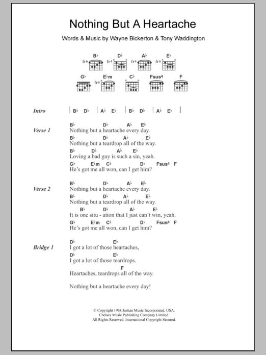 The Flirtations Nothing But A Heartache Sheet Music Notes & Chords for Lyrics & Chords - Download or Print PDF