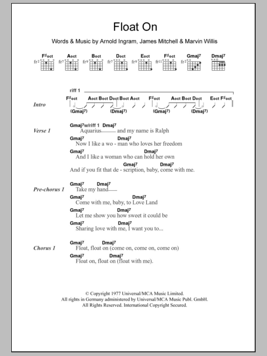 The Floaters Float On Sheet Music Notes & Chords for Lyrics & Chords - Download or Print PDF