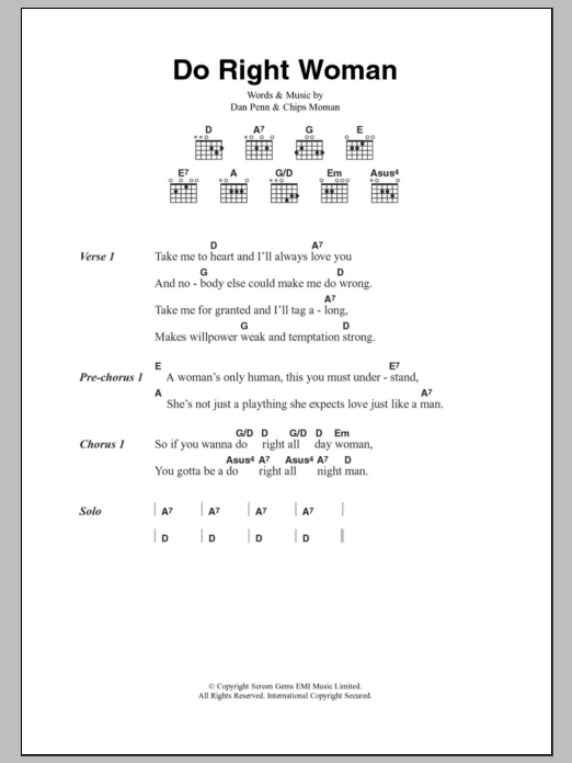 The Flying Burrito Brothers Do Right Woman Sheet Music Notes & Chords for Lyrics & Chords - Download or Print PDF