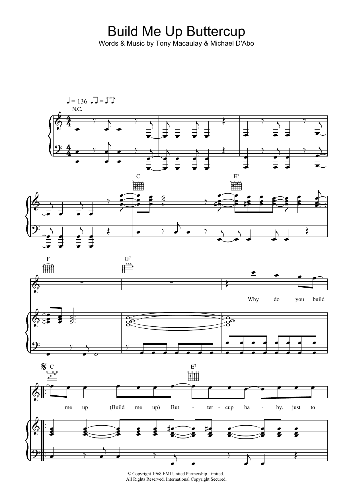 The Foundations Build Me Up Buttercup Sheet Music Notes & Chords for Beginner Piano - Download or Print PDF