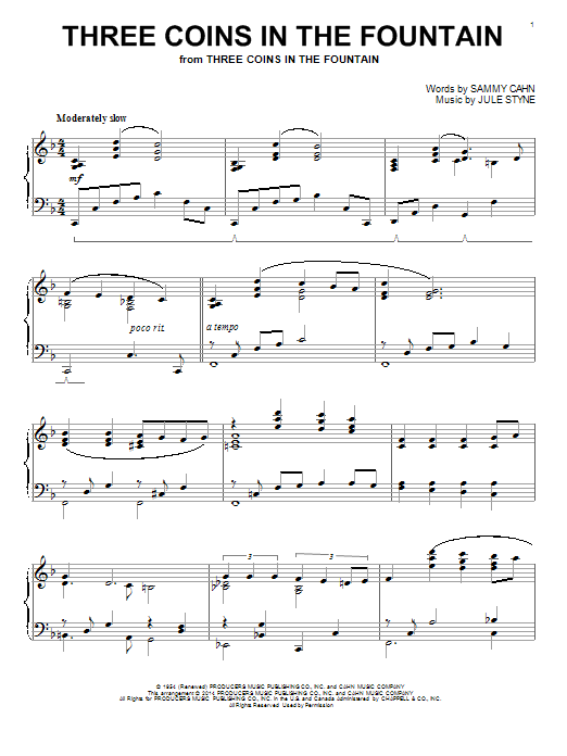The Four Aces Three Coins In The Fountain Sheet Music Notes & Chords for Real Book – Melody & Chords - Download or Print PDF