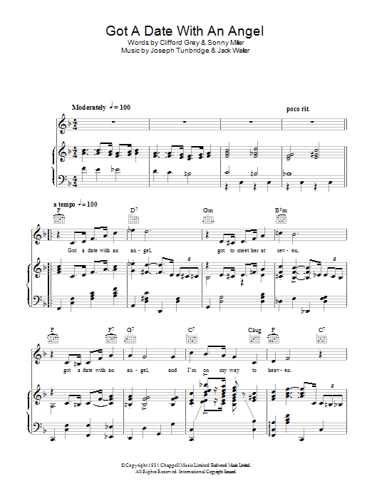The Four Freshmen Got A Date With An Angel Sheet Music Notes & Chords for Piano, Vocal & Guitar (Right-Hand Melody) - Download or Print PDF