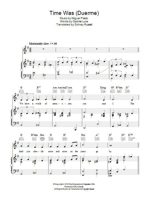 The Four Freshmen Time Was (Duerme) Sheet Music Notes & Chords for Piano, Vocal & Guitar (Right-Hand Melody) - Download or Print PDF