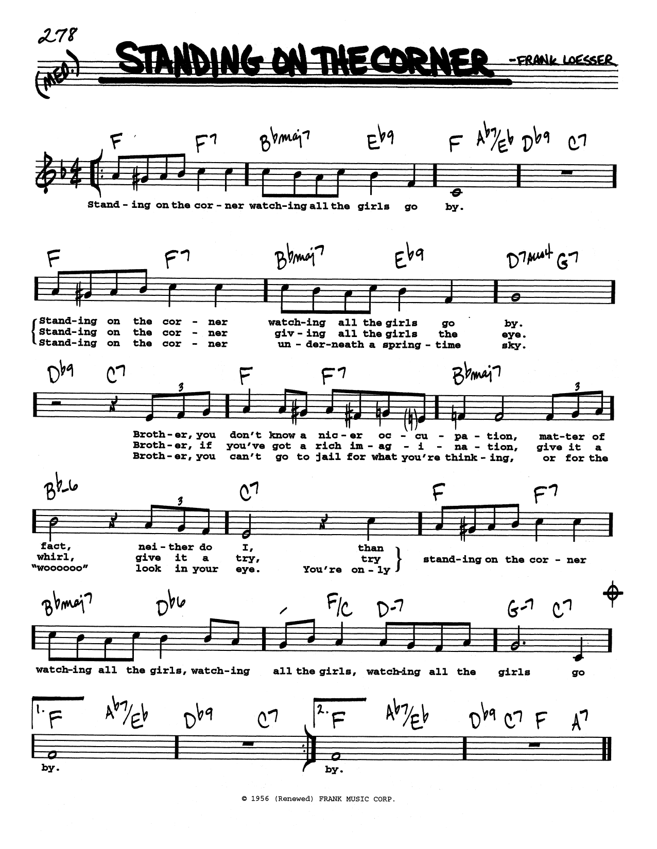 The Four Lads Standing On The Corner (Low Voice) Sheet Music Notes & Chords for Real Book – Melody, Lyrics & Chords - Download or Print PDF