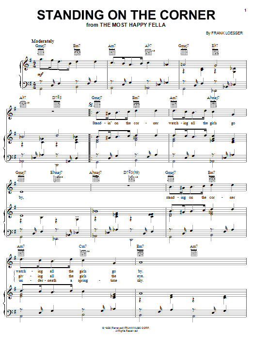 The Four Lads Standing On The Corner Sheet Music Notes & Chords for Piano, Vocal & Guitar (Right-Hand Melody) - Download or Print PDF