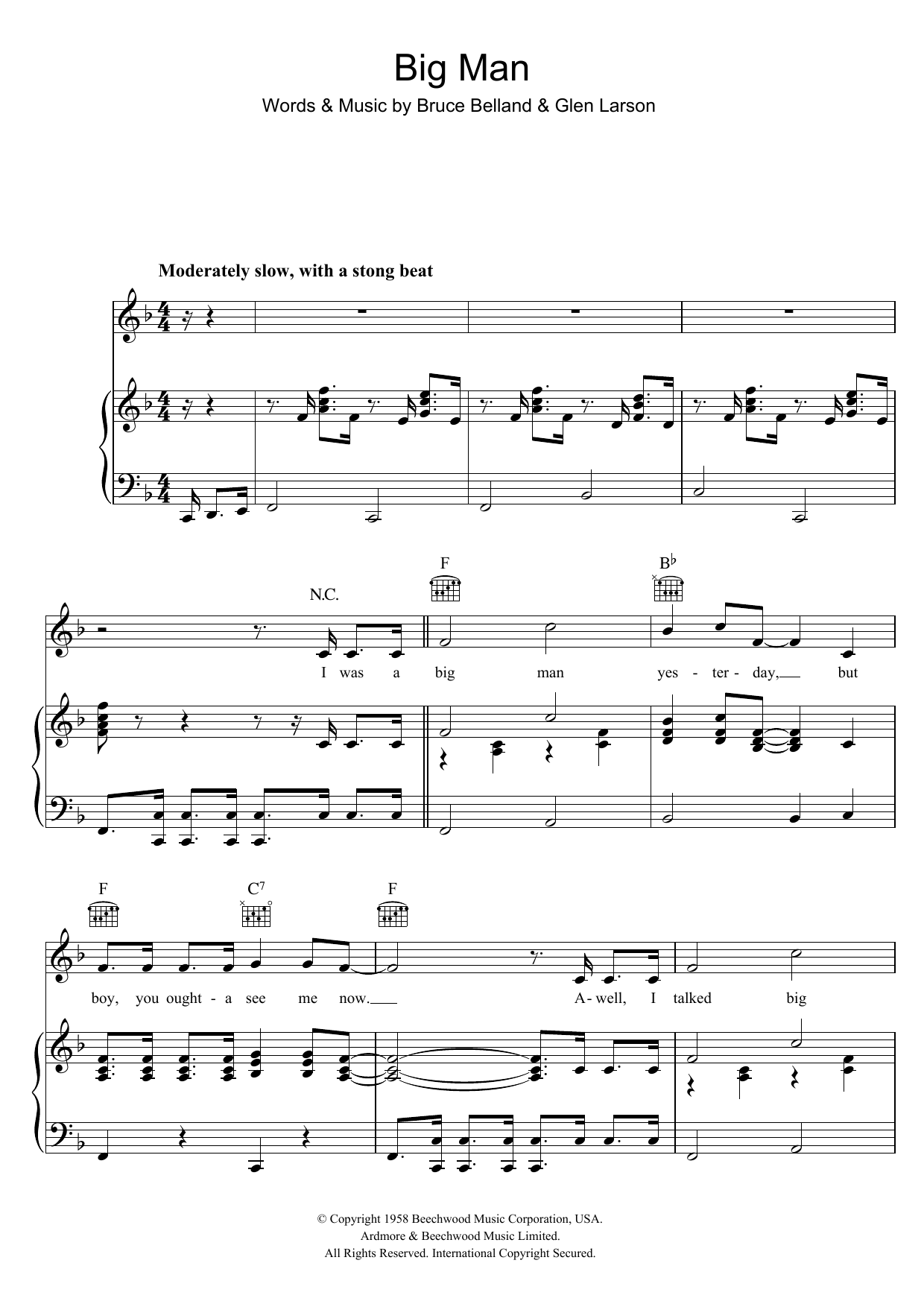 The Four Preps Big Man Sheet Music Notes & Chords for Piano, Vocal & Guitar (Right-Hand Melody) - Download or Print PDF