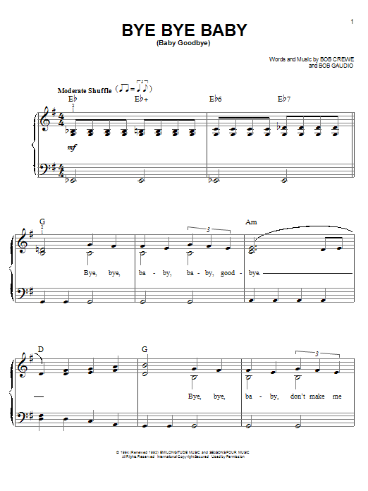 The Four Seasons Bye Bye Baby (Baby Goodbye) Sheet Music Notes & Chords for Easy Piano - Download or Print PDF