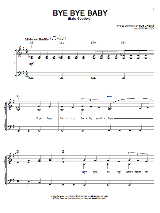 The Four Seasons Bye Bye Baby (Baby Goodbye) sheet music notes and chords. Download Printable PDF.