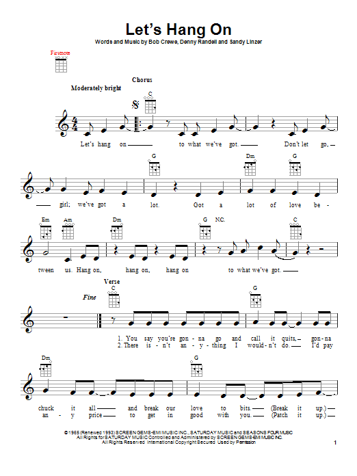 The Four Seasons Let's Hang On Sheet Music Notes & Chords for Voice - Download or Print PDF