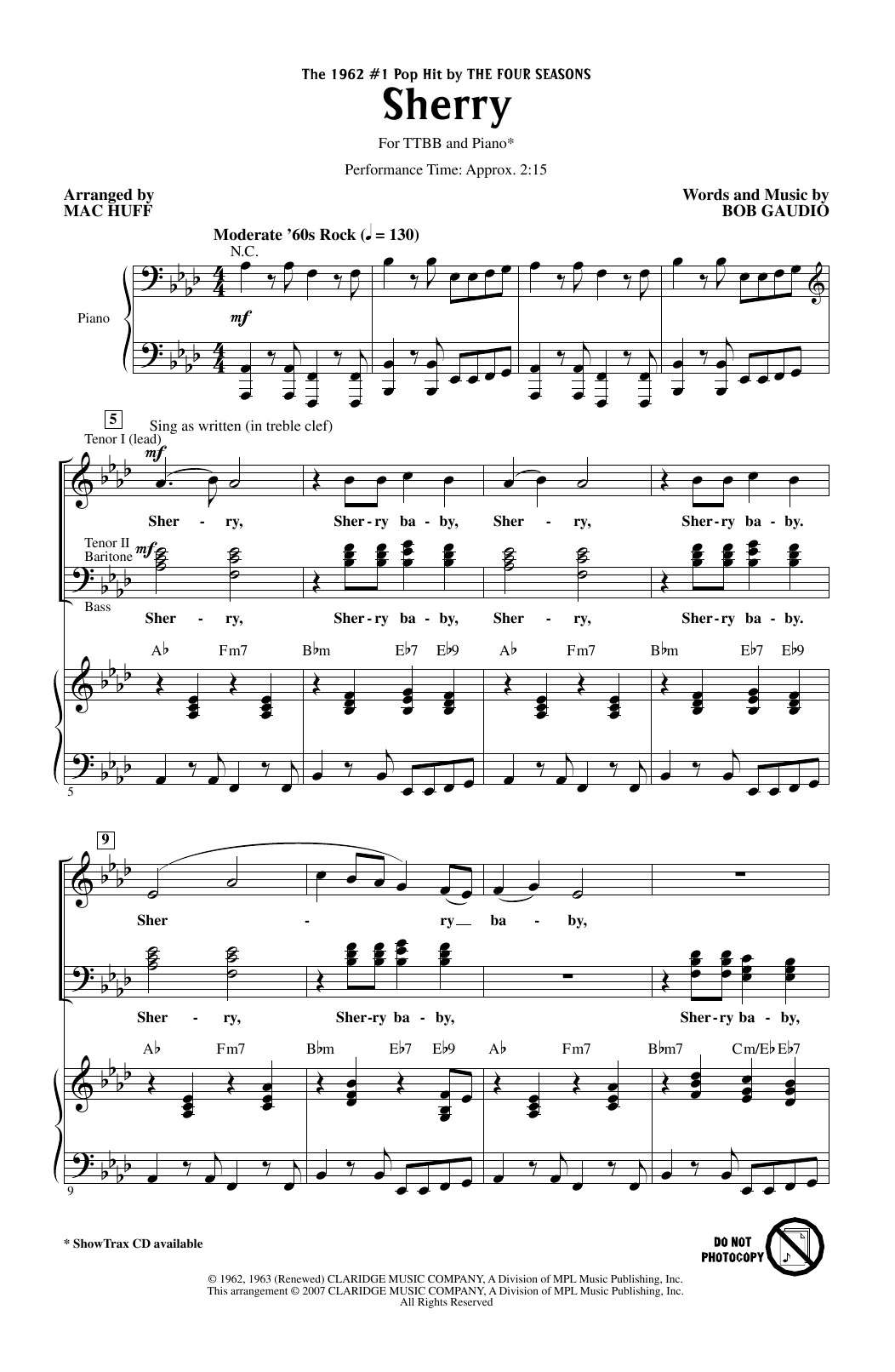 The Four Seasons Sherry (arr. Mac Huff) Sheet Music Notes & Chords for TTBB Choir - Download or Print PDF