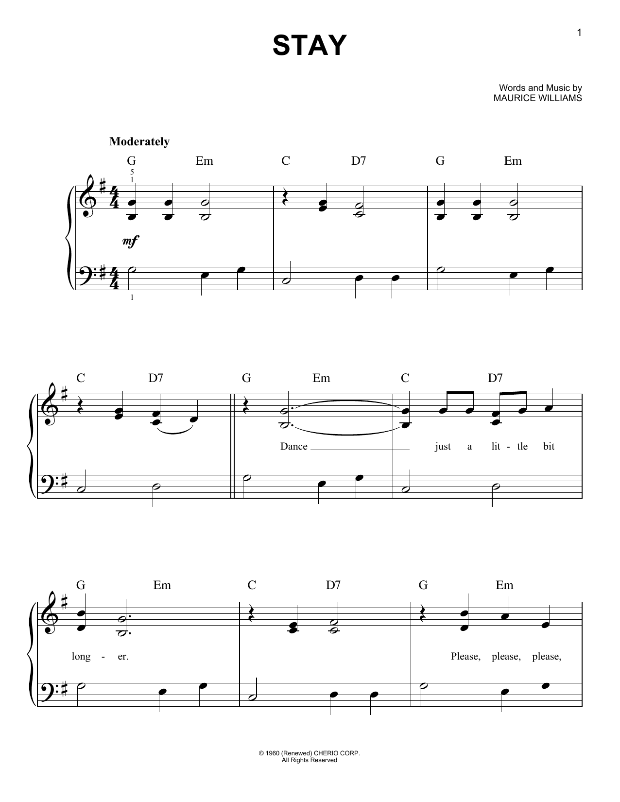 The Four Seasons Stay Sheet Music Notes & Chords for Melody Line, Lyrics & Chords - Download or Print PDF