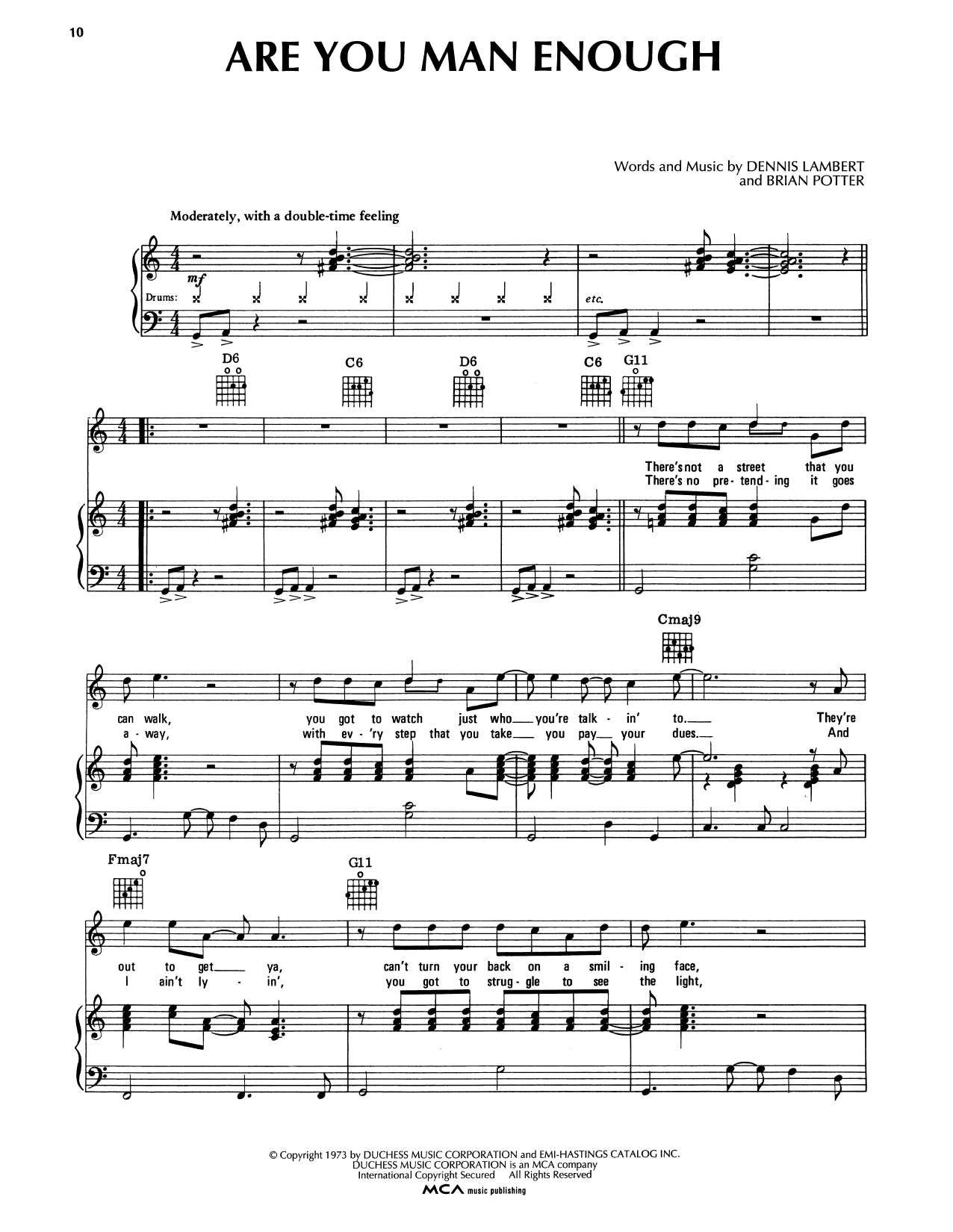 The Four Tops Are You Man Enough Sheet Music Notes & Chords for Piano, Vocal & Guitar (Right-Hand Melody) - Download or Print PDF