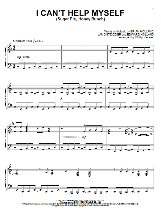 The Four Tops I Can't Help Myself (Sugar Pie, Honey Bunch) Sheet Music Notes & Chords for Piano - Download or Print PDF
